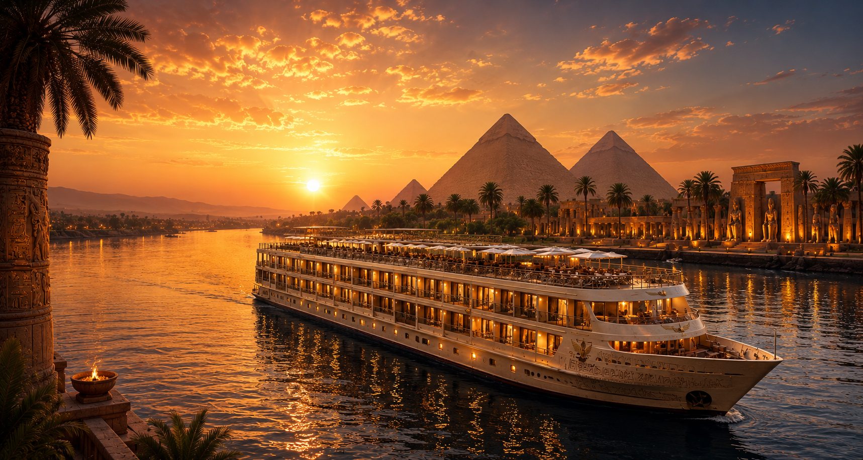 A luxury Nile cruise at golden hour